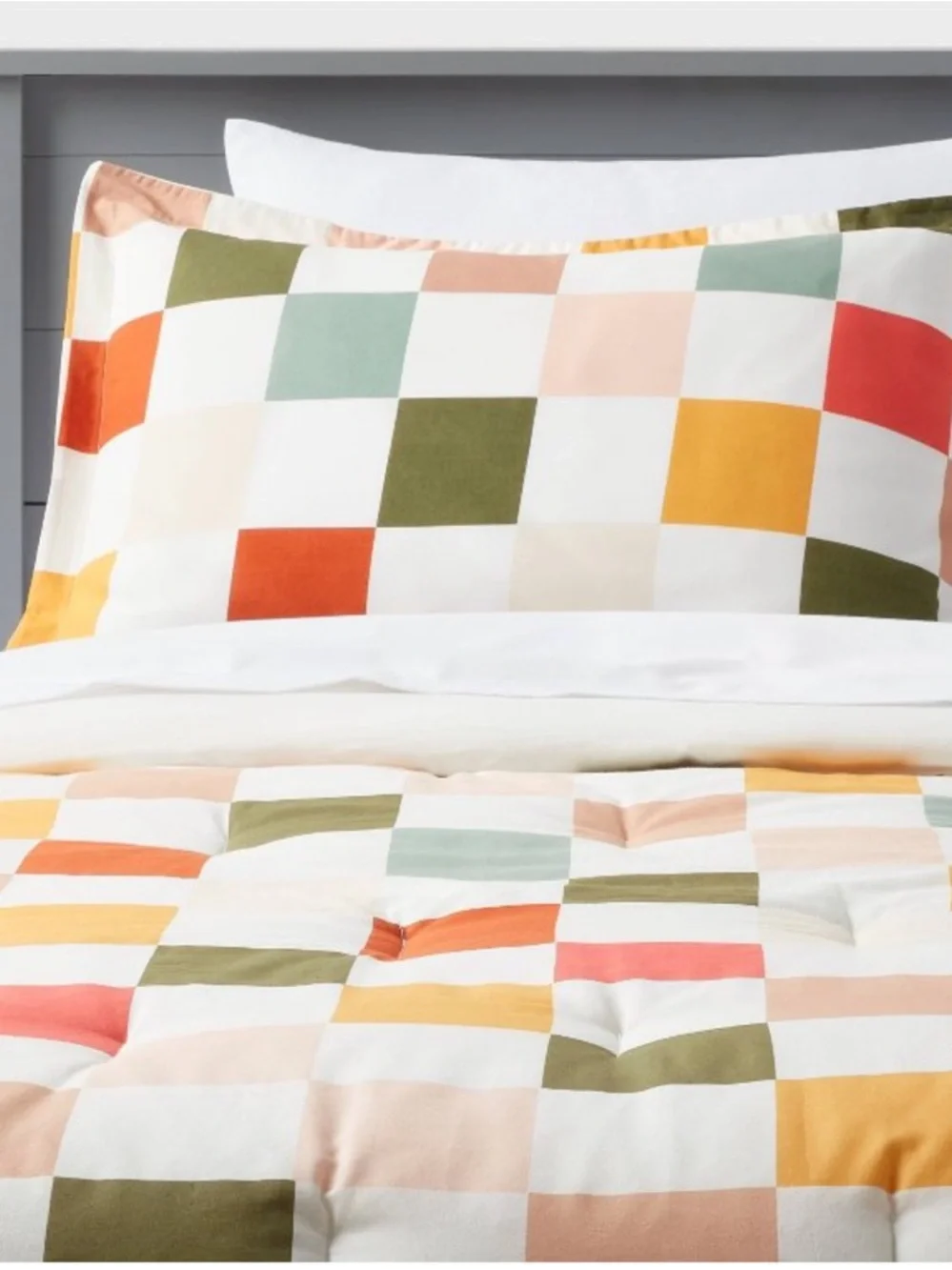PILLOWFORT NWT Full/Queen Kids' Comforter Set Checkered Cotton Percale Comforter